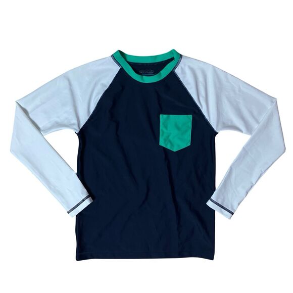 Crewcuts Boys M Blue Colorblock UPF 50+ Rash Guard Swim Shirt Top Vacation - Picture 1 of 13